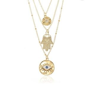 NWT. No Boundaries Women’s Gold-Tone Evil Eye Layered Pendant Necklace Set